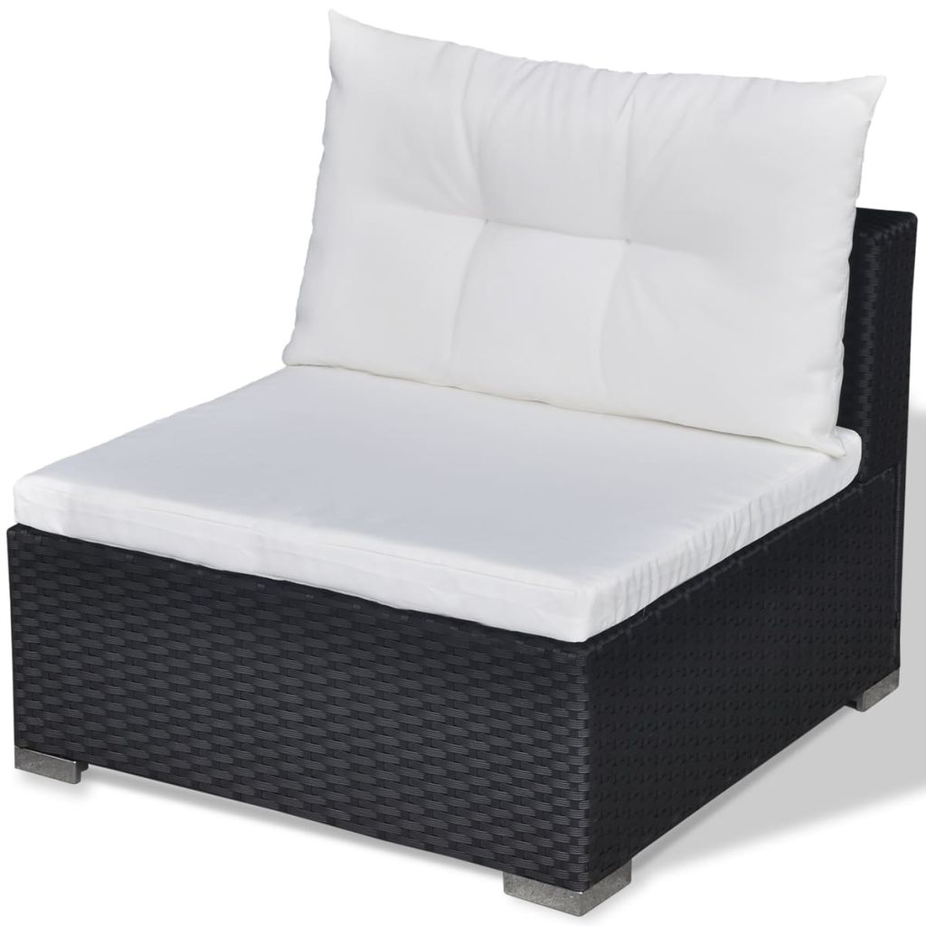 vidaXL 5-delige Loungeset met kussens poly rattan zwart