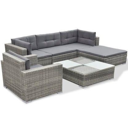 vidaXL 6-delige Loungeset met kussens poly rattan grijs