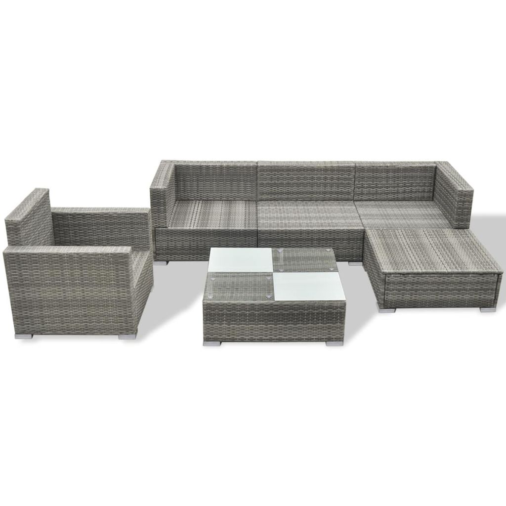 vidaXL 6-delige Loungeset met kussens poly rattan grijs