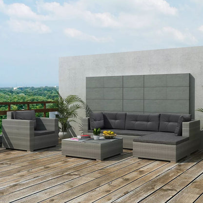 vidaXL 6-delige Loungeset met kussens poly rattan grijs