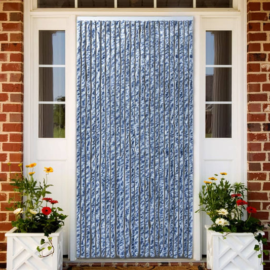 vidaXL Vliegengordijn 90x220 cm chenille blauw, wit en zilver