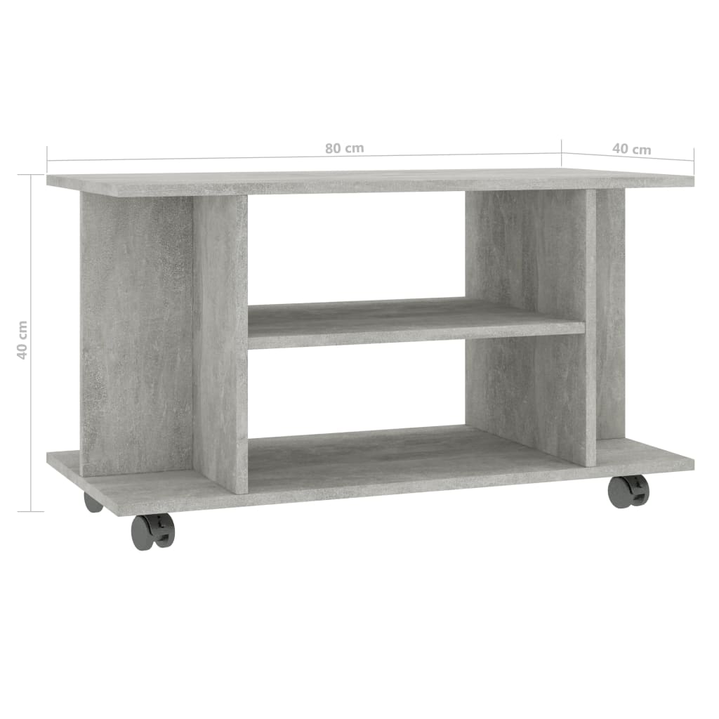 vidaXL Tv-meubel met wieltjes 80x40x45 cm bewerkt hout betongrijs