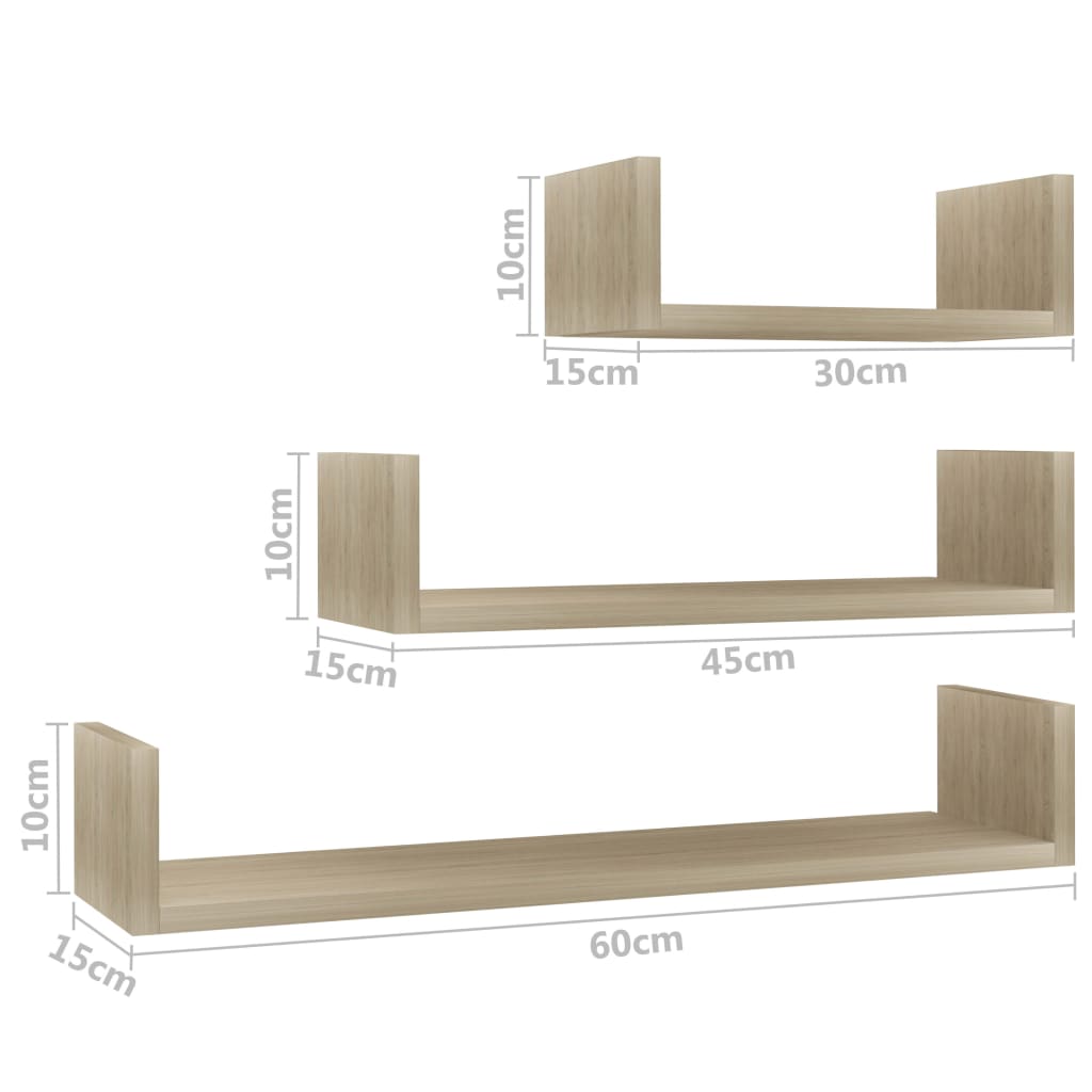 vidaXL Wandschappen 3 st bewerkt hout sonoma eikenkleurig