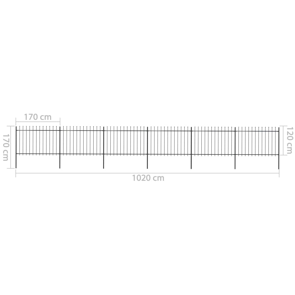 vidaXL Tuinhek met speren bovenkant 10,2x1,2 m staal zwart