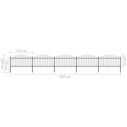 vidaXL Tuinhek met speren bovenkant (1,25-1,5)x8,5 m staal zwart