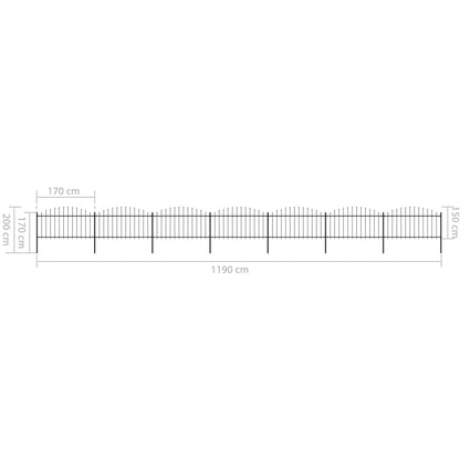 vidaXL Tuinhek met speren bovenkant (1,25-1,5)x11,9 m staal zwart