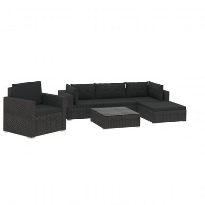 vidaXL 6-delige Loungeset met kussens poly rattan zwart