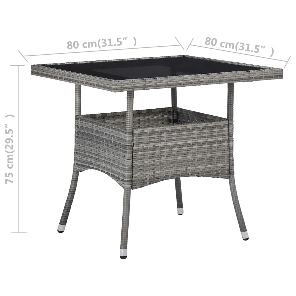 vidaXL Tuintafel poly rattan en glas grijs