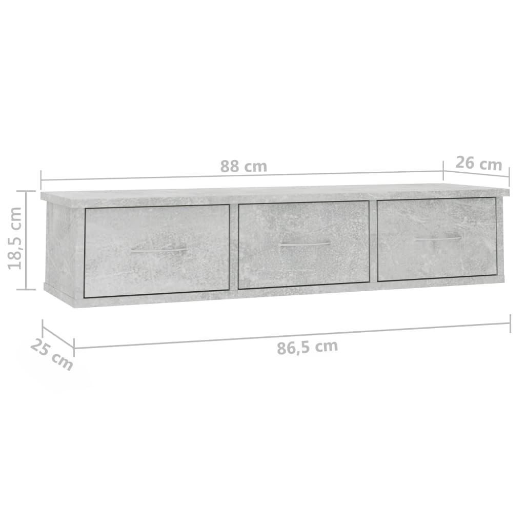 vidaXL Wandschap met lades 88x26x18,5 cm bewerkt hout betongrijs