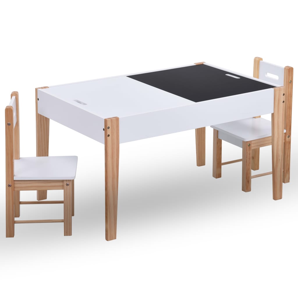 vidaXL 3-delige Kindertafel- en stoelenset krijtbord zwart en wit