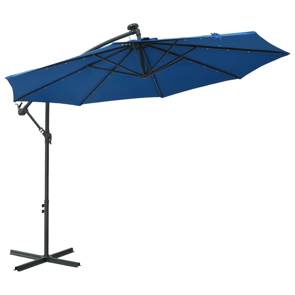 vidaXL Zweefparasol met LED en stalen paal 300 cm azuurblauw