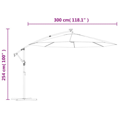 vidaXL Zweefparasol met LED en stalen paal 300 cm azuurblauw