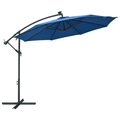 vidaXL Zweefparasol met LED en stalen paal 300 cm azuurblauw