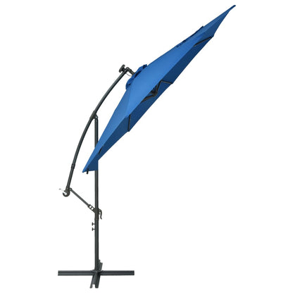 vidaXL Zweefparasol met LED en stalen paal 300 cm azuurblauw