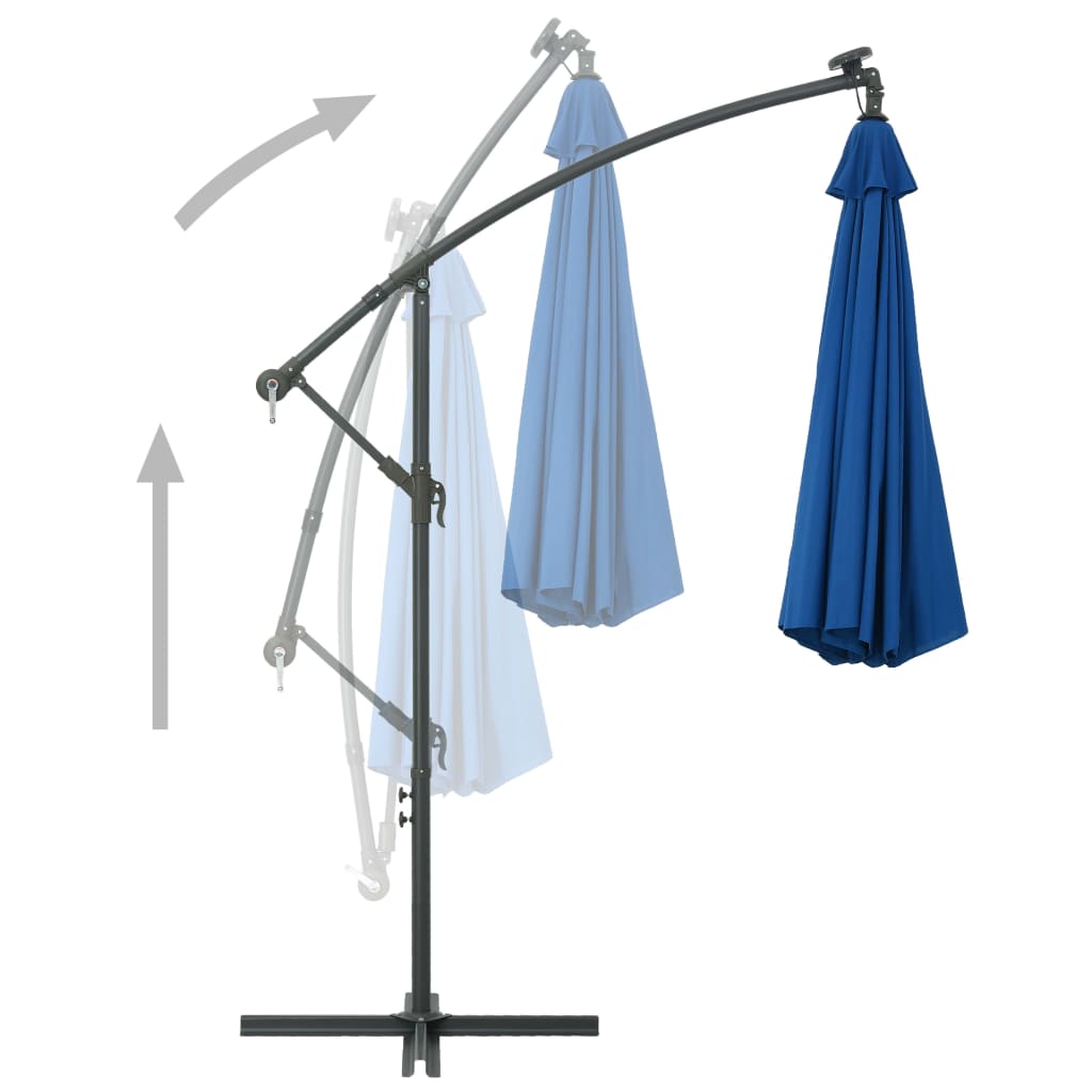 vidaXL Zweefparasol met LED en stalen paal 300 cm azuurblauw