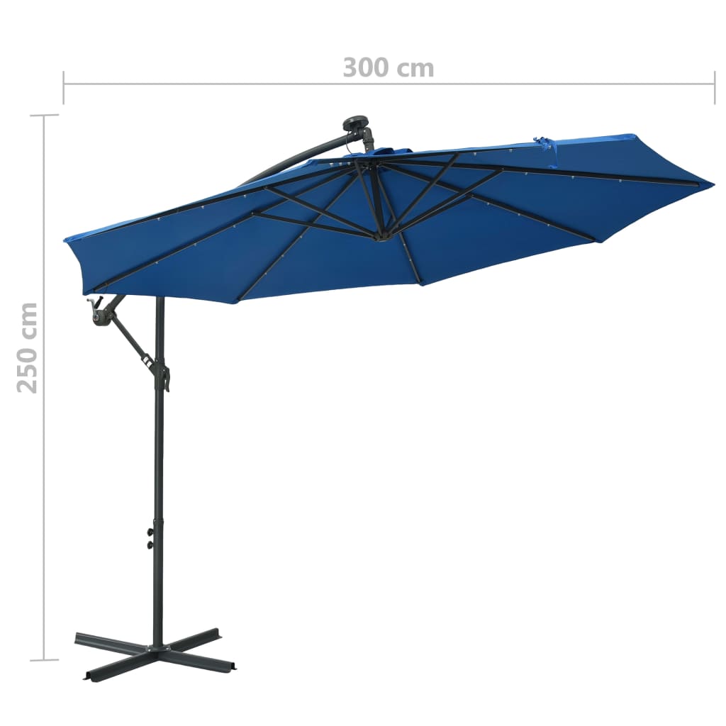 vidaXL Zweefparasol met LED en stalen paal 300 cm azuurblauw