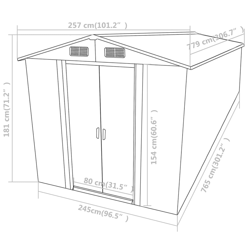 vidaXL Tuinschuur 257x779x181 cm gegalvaniseerd staal groen