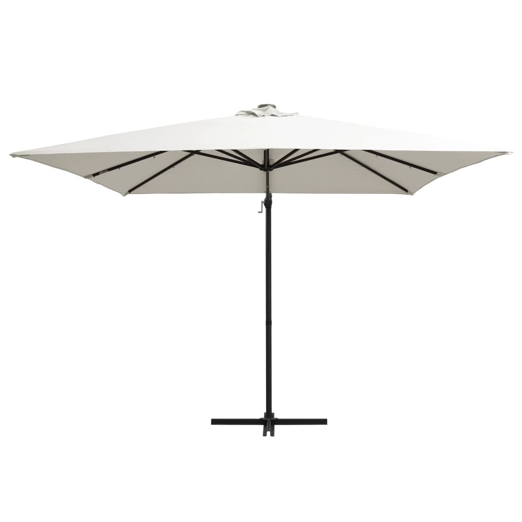 vidaXL Zweefparasol met LED en stalen paal 250x250 cm zandkleurig