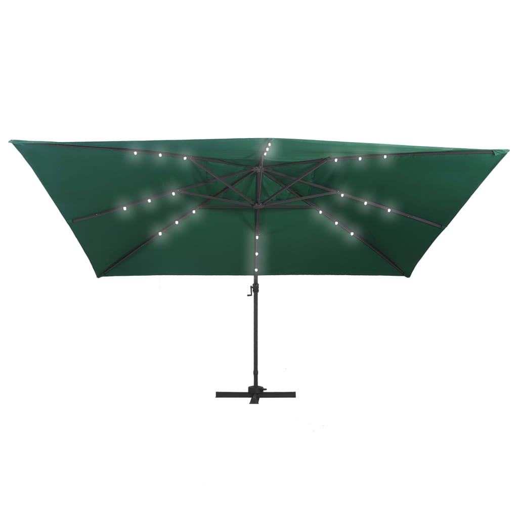 vidaXL Zweefparasol met LED en aluminium paal 400x300 cm groen