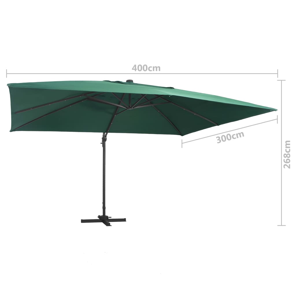 vidaXL Zweefparasol met LED en aluminium paal 400x300 cm groen