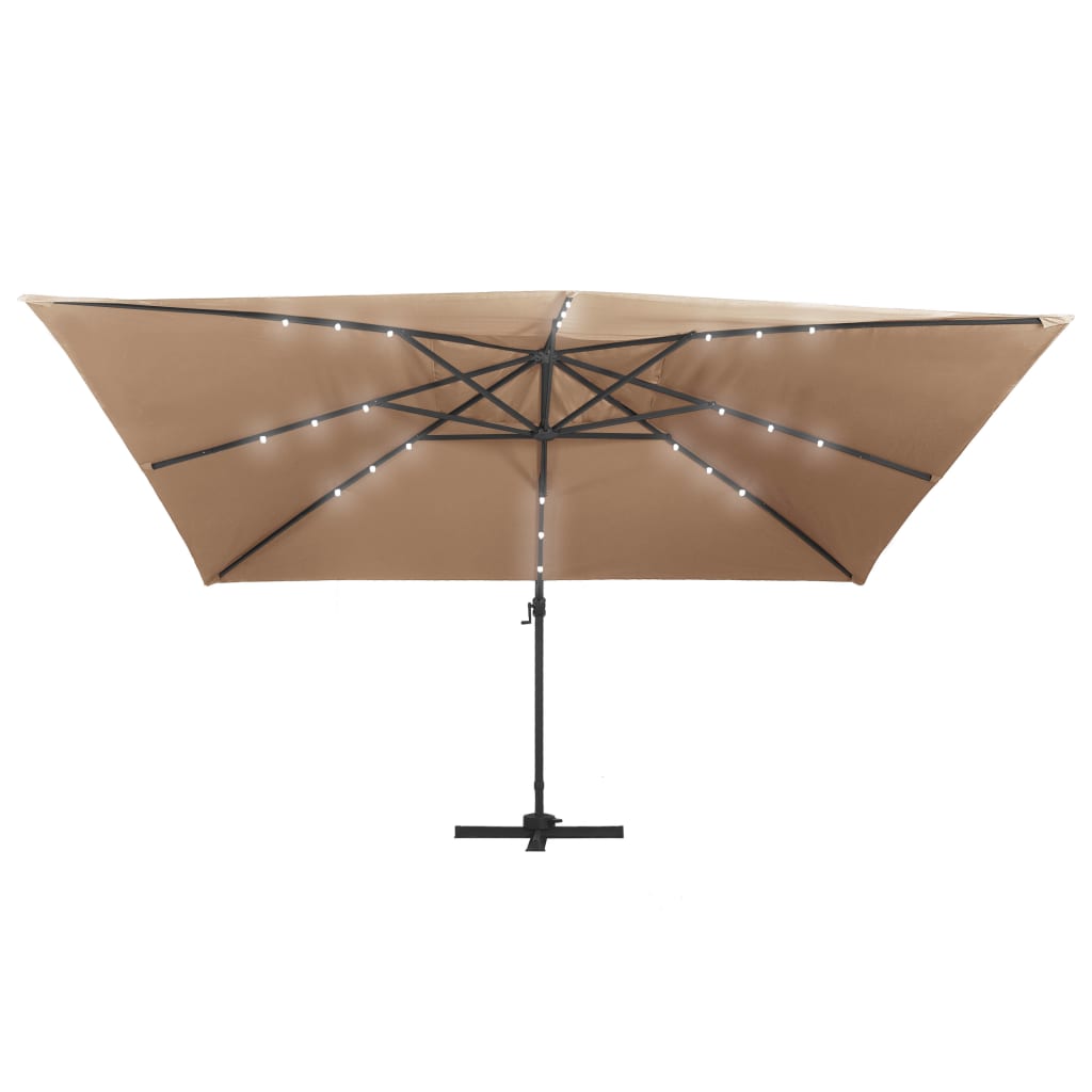 vidaXL Zweefparasol met LED en aluminium paal 400x300 cm taupe