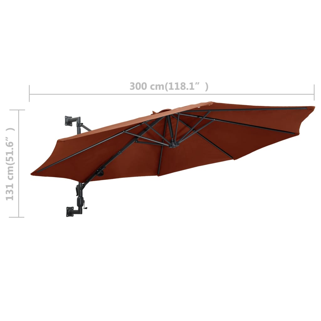 vidaXL Wandparasol met metalen paal 300 cm terracottakleurig