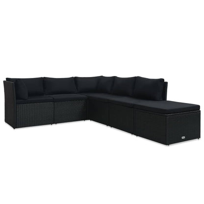 vidaXL 4-delige Loungeset met kussens poly rattan zwart