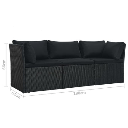 vidaXL 4-delige Loungeset met kussens poly rattan zwart