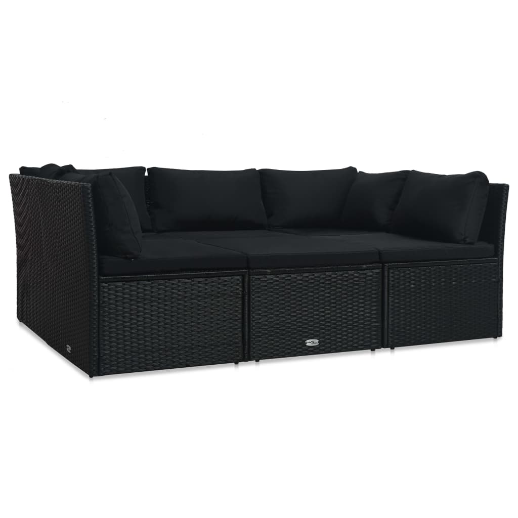 vidaXL 4-delige Loungeset met kussens poly rattan zwart