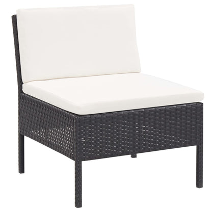 vidaXL 3-delige Loungeset met kussens poly rattan zwart