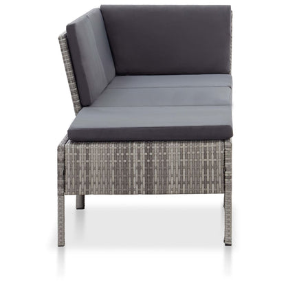 vidaXL 3-delige Loungeset met kussens poly rattan grijs