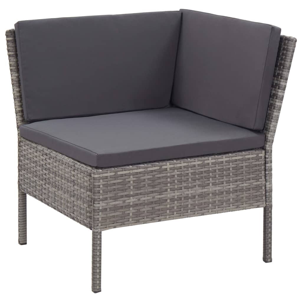 vidaXL 3-delige Loungeset met kussens poly rattan grijs