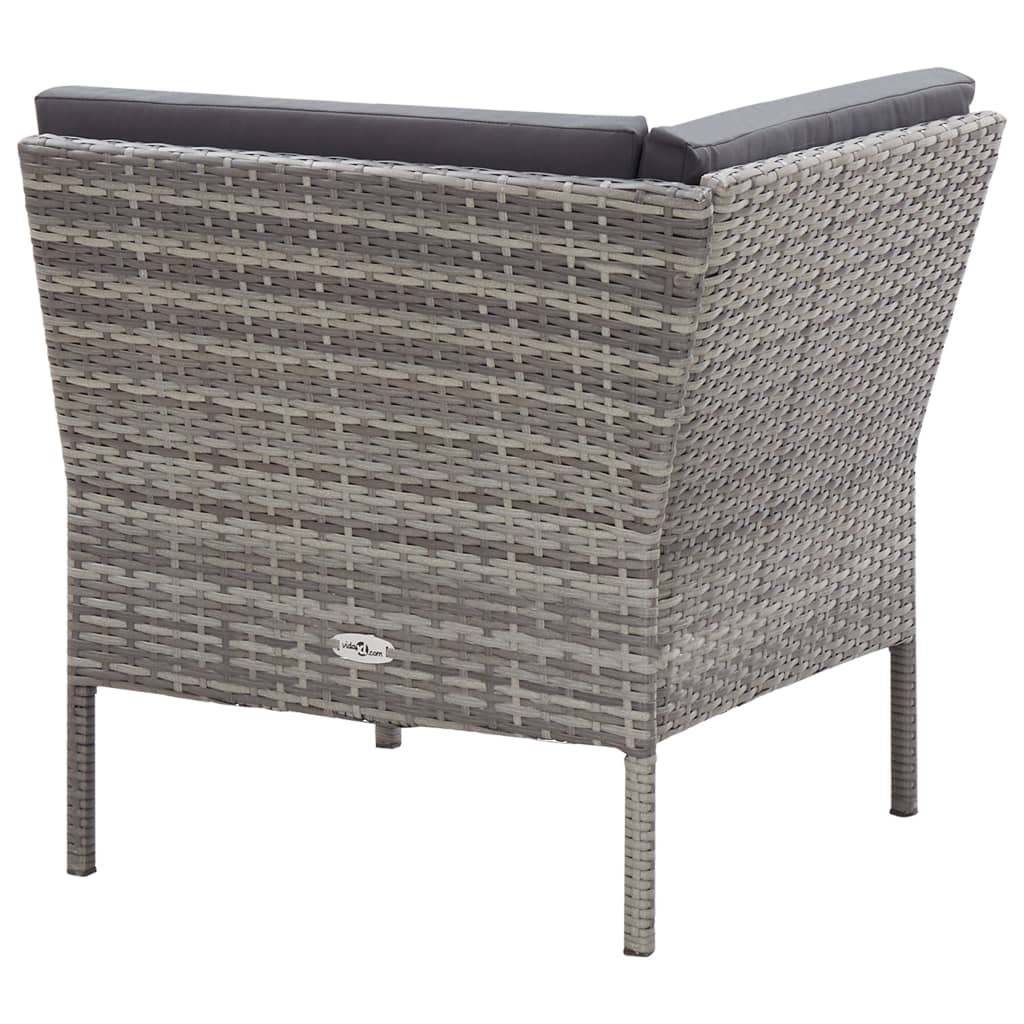 vidaXL 3-delige Loungeset met kussens poly rattan grijs