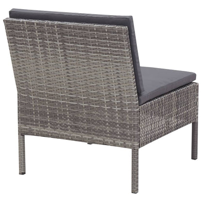 vidaXL 3-delige Loungeset met kussens poly rattan grijs