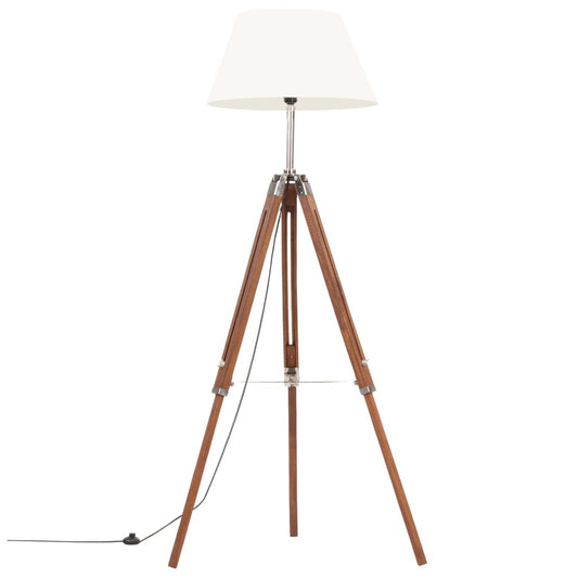 vidaXL Vloerlamp driepoot 141 cm massief teakhout honingbruin en wit