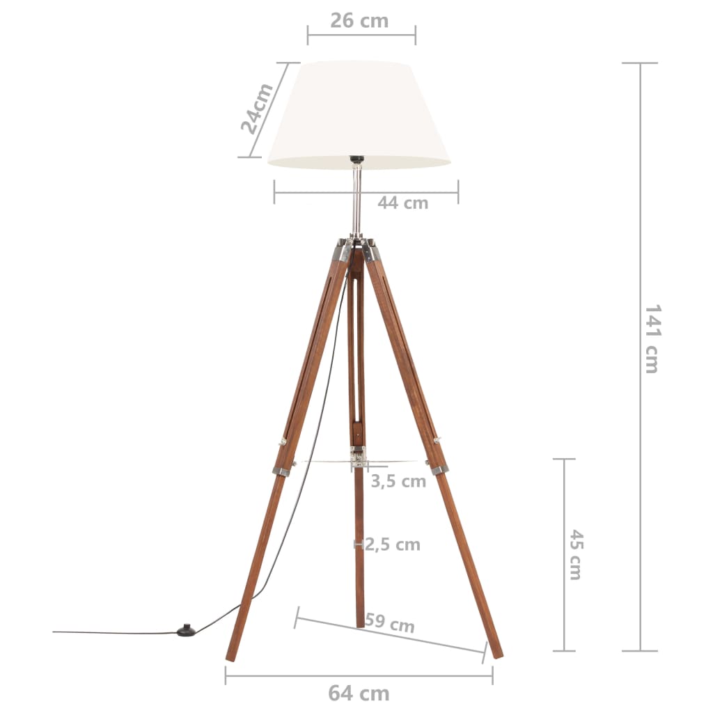 vidaXL Vloerlamp driepoot 141 cm massief teakhout honingbruin en wit