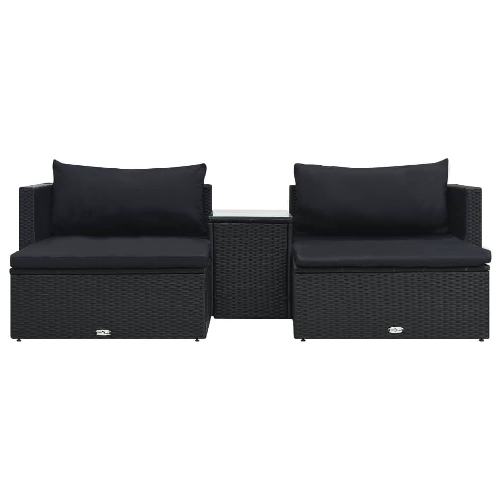 vidaXL 5-delige Loungeset met kussens poly rattan zwart