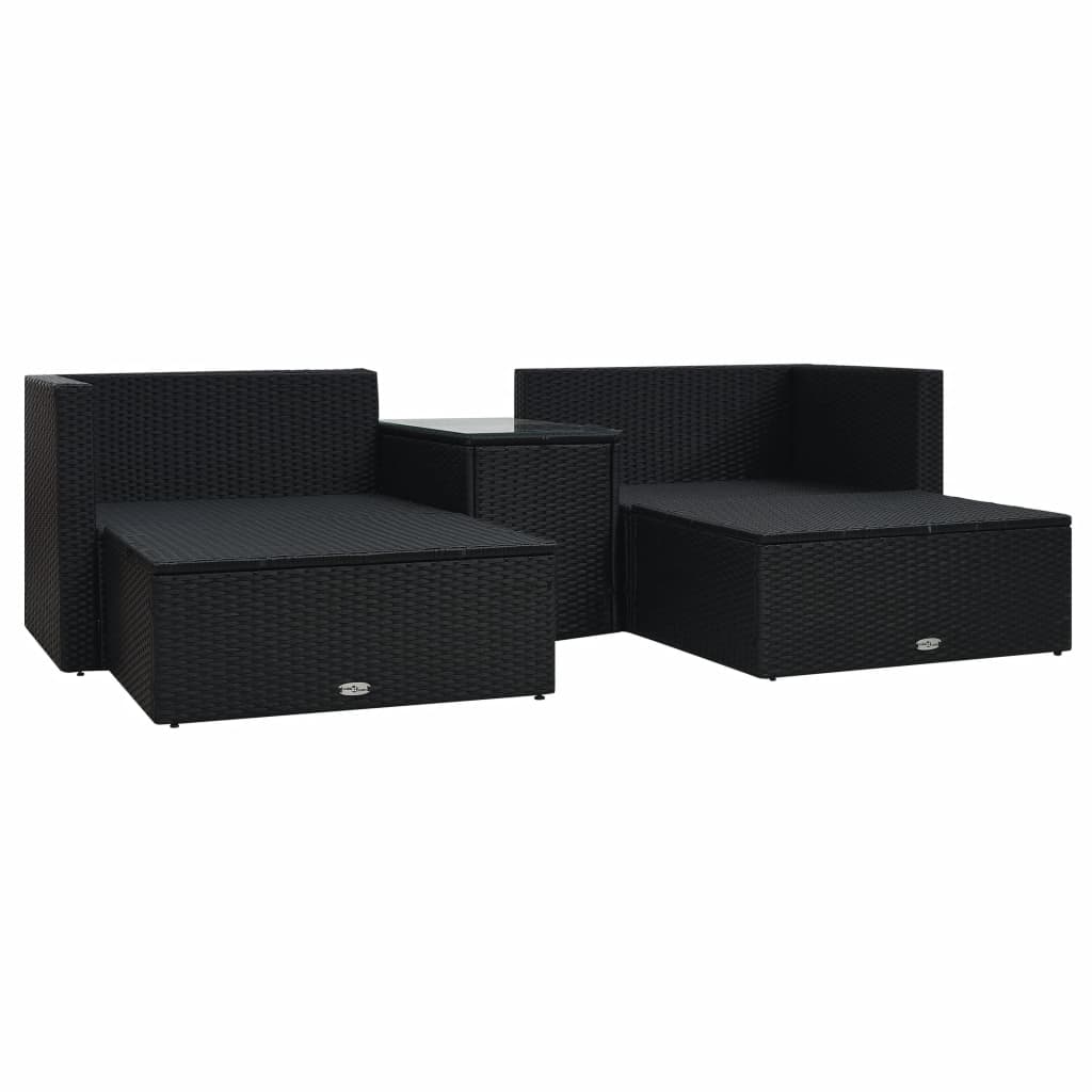 vidaXL 5-delige Loungeset met kussens poly rattan zwart