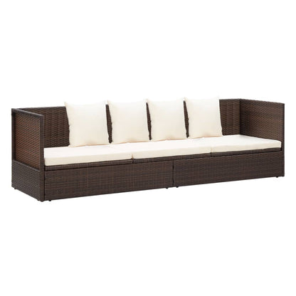 vidaXL Tuinbed met kussens poly rattan bruin