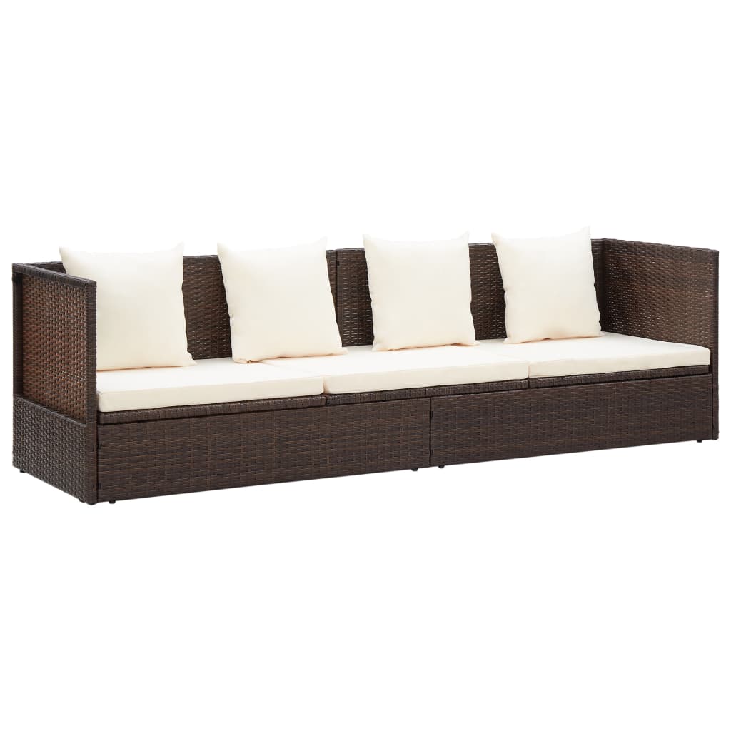 vidaXL Tuinbed met kussens poly rattan bruin