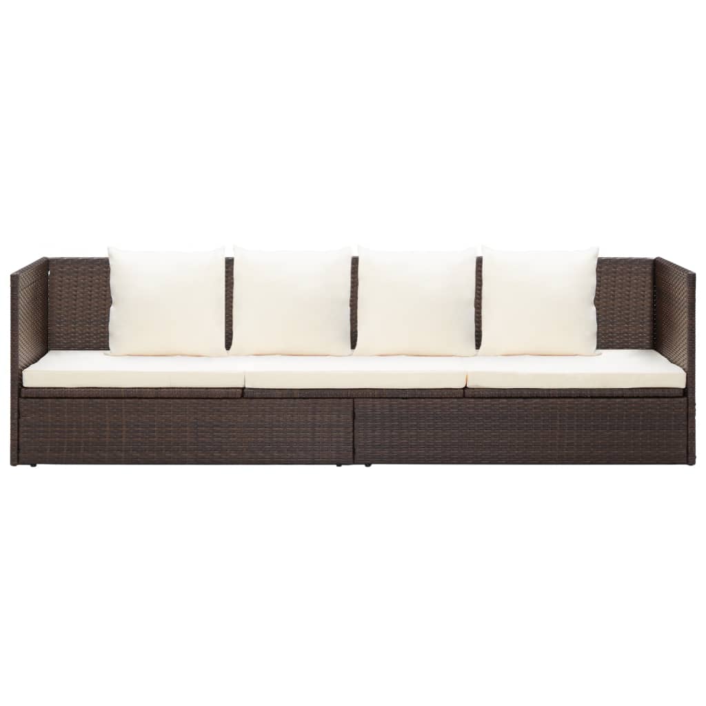 vidaXL Tuinbed met kussens poly rattan bruin