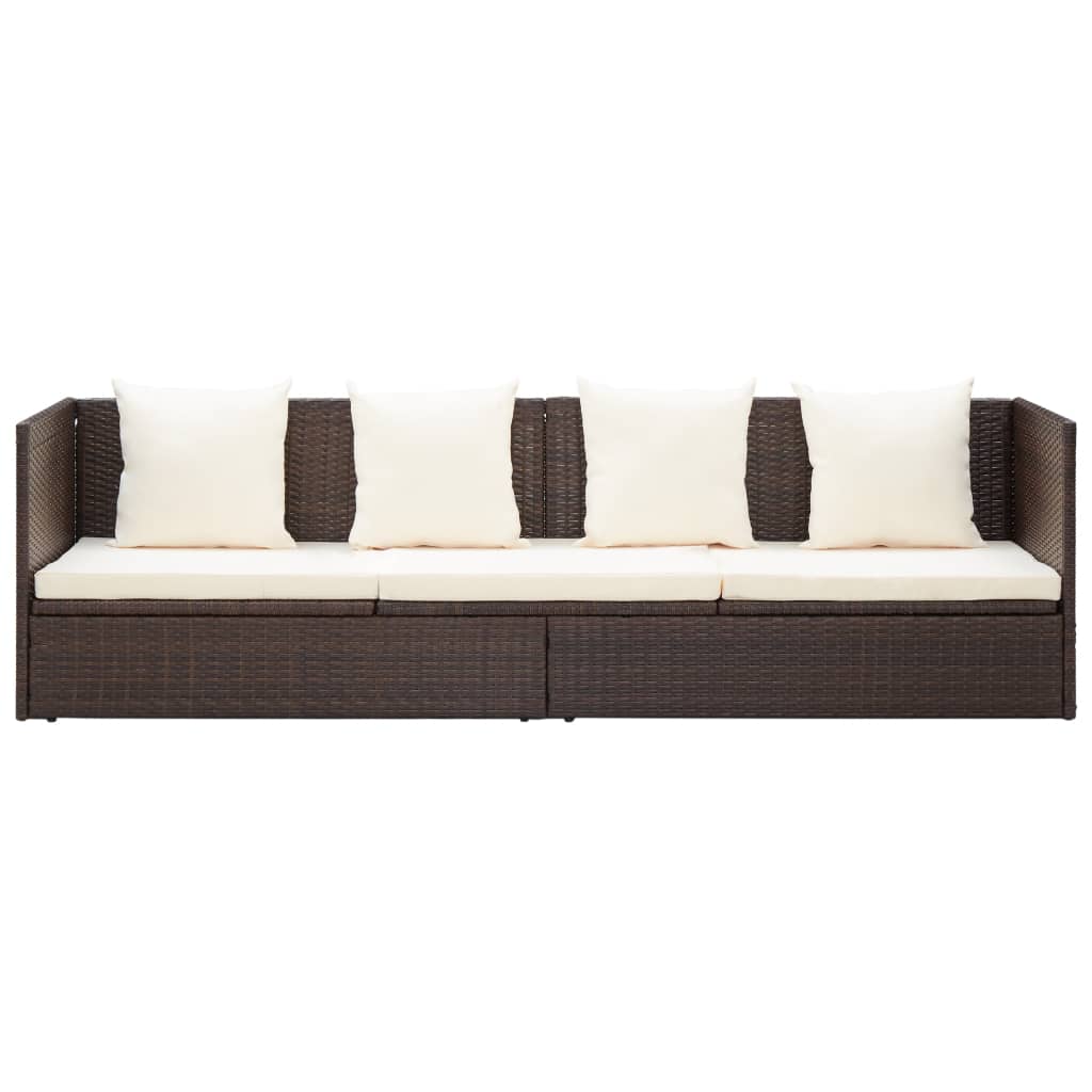 vidaXL Tuinbed met kussens poly rattan bruin