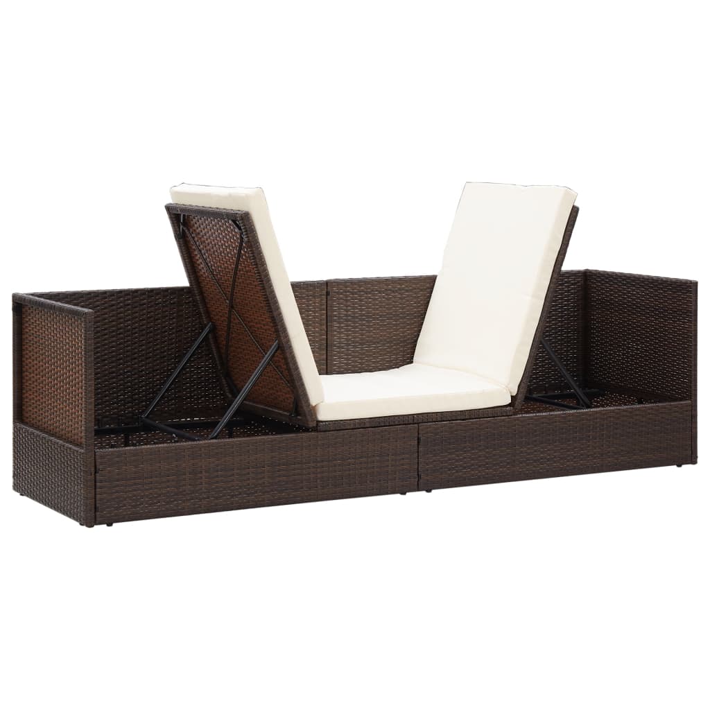 vidaXL Tuinbed met kussens poly rattan bruin