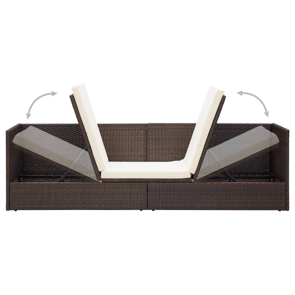 vidaXL Tuinbed met kussens poly rattan bruin