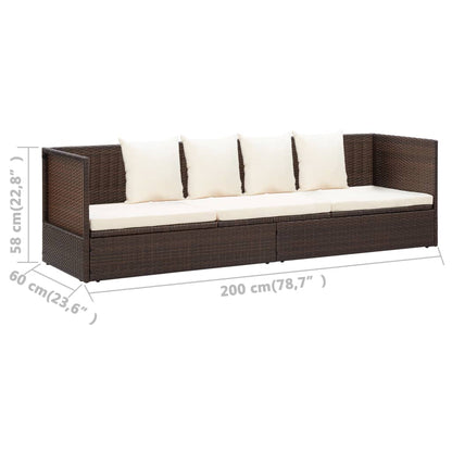 vidaXL Tuinbed met kussens poly rattan bruin