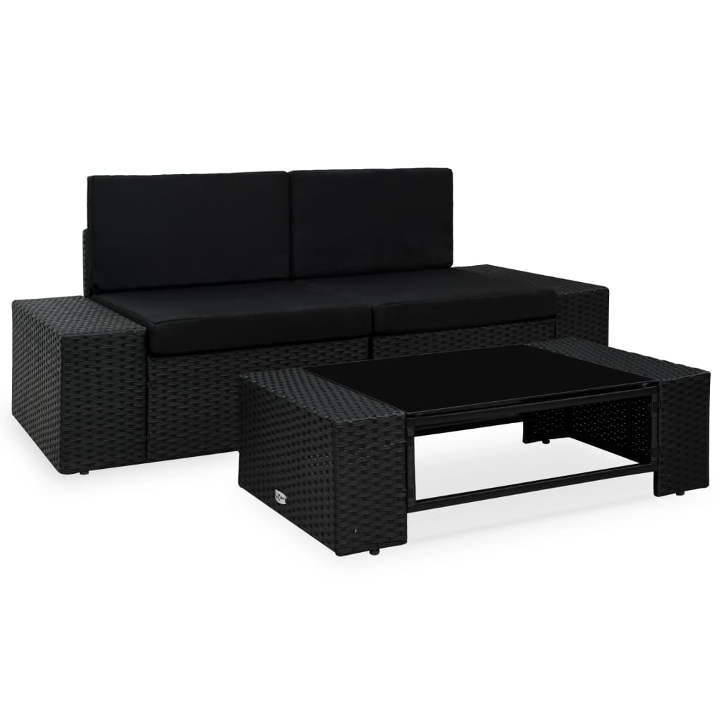 vidaXL 3-delige Loungeset poly rattan zwart