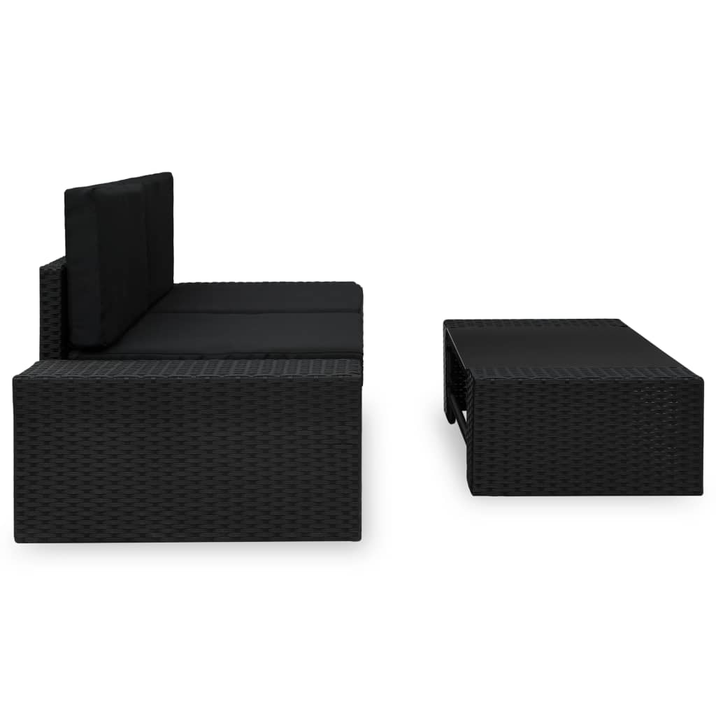 vidaXL 3-delige Loungeset poly rattan zwart