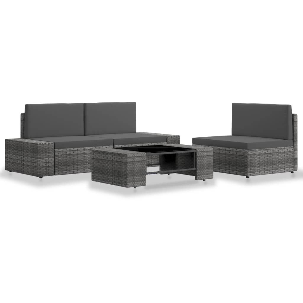 vidaXL 4-delige Loungeset poly rattan grijs