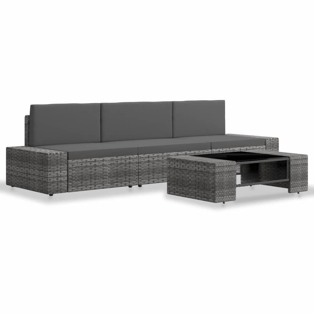 vidaXL 4-delige Loungeset poly rattan grijs