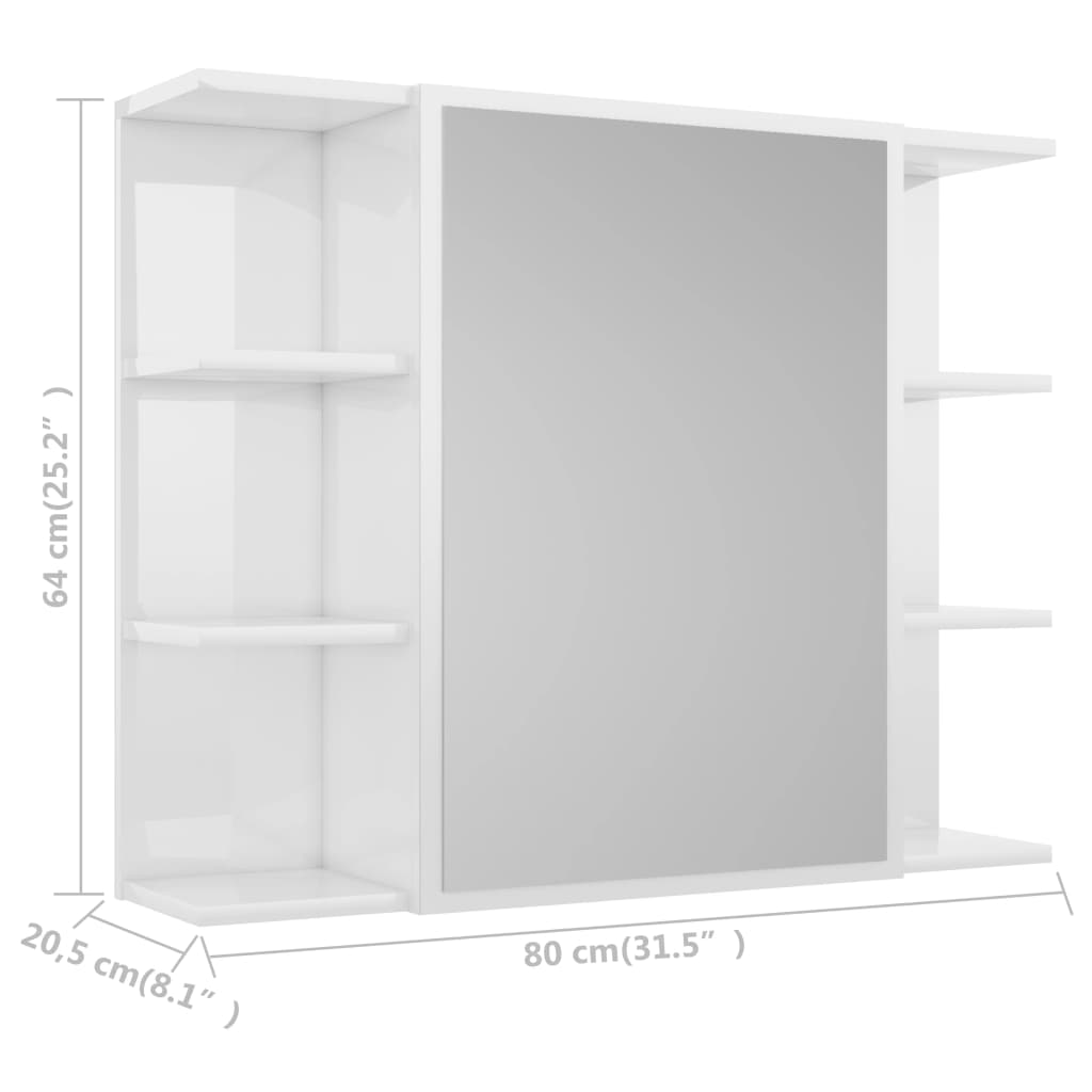 vidaXL Badkamerspiegelkast 80x20,5x64 cm bewerkt hout hoogglans wit